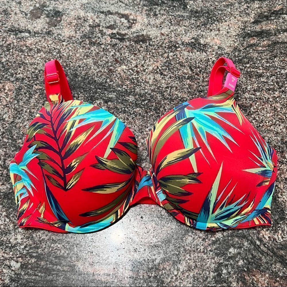 Victoria’s Secret Pink Wear everywhere Push Up Padded bra red palms 34D - Picture 3 of 8